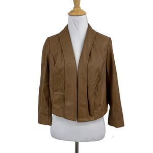 Shelby & Palmer Blazer Women S Small Mocha Faux Leather Shawl Open Front Cropped
